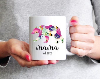 Mama Bear Mug, Mom coffee mug, gift for mom, gift for mother, floral bear coffee mug, mothers day gift