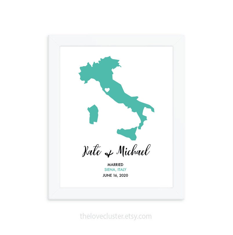 Italy Wedding Gift Custom Map Print Destination Wedding Art Etsy