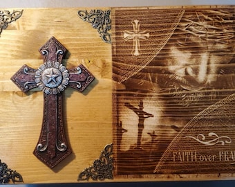 Engraved Jesus Handmade Wooden Bible Box, Faith Over Fear, Religious Keepsake