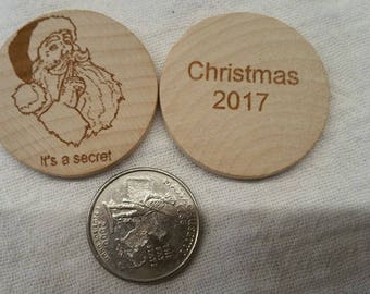 Moeda de madeira de Papai Noel personalizada, Papai Noel, Papai Noel, Papai Noel gravado, Natal 2017, Moeda de madeira gravada, Moeda de madeira, Véspera de Natal