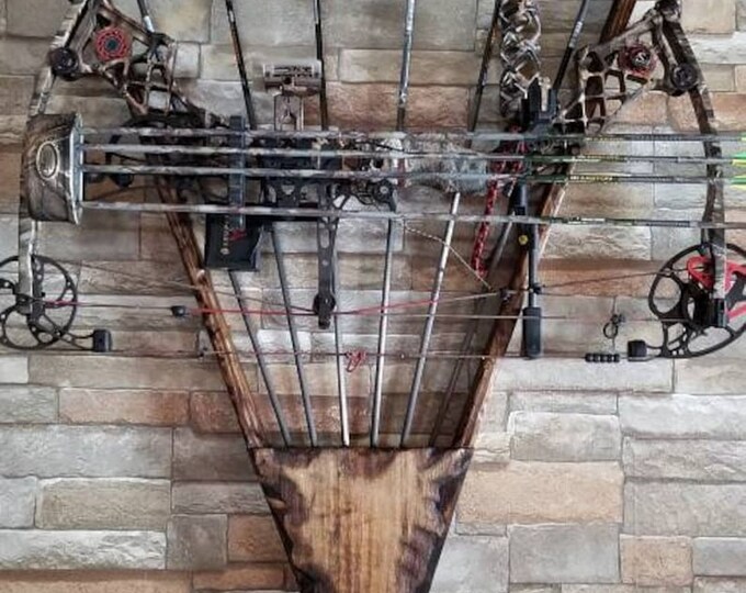 Wall Mounted Archery Rack - Holds 3 Bows & 12 Arrows | Rustic Pine Wood Display For Compound Bows, Recurve & Crossbow