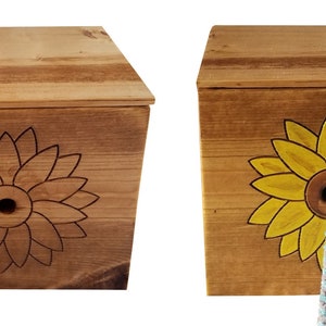 Wooden Box, Storage Box, Knitting Storage Box, Yarn Box, Decorative Wood Box, Craft & Supplies, Personalized Wood Box Sunflower Engraved