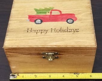 Pickup Truck Retro Christmas Wood Box,  Gift Box, Photo Box, Memory Box, Trinket Box, Photo Storage, Travel box, Jewelry Box, One of a Kind