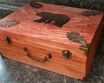 Wooden Keepsake Box, Personalized Memory Box, Wooden Box, Custom Box, Gifts & Mementos, Custom Wooden Box with Black Bear Engraved for Gift