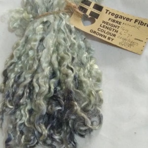 mohair locks in green grey silver, well separated. hand processed & hand dyed, ethically farmed (v), 14g / 7g bunches, doll hair, fibre arts