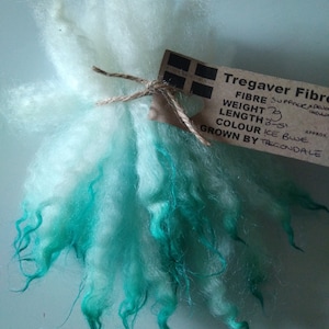 Blue ice crimped mini wool locks, hand washed + dyed, 3-5", 7g, Suffolk x Devon & Cornwall Longwool, doll hair fibre art, felting fiber