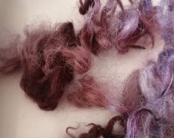 Grape / violet/ purple mix colours Alpaca fibre, 10g, fluffy cloud, spinning, felting, knitting, craft, fibre art