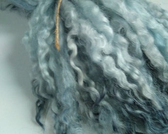 silver and blue curly wool locks, hand dyed, masham, 10" , 28g, 14g or 7g doll hair, fibre art, felting, fiber, hair, Christmas crafts