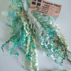 14g curly wool ringlets, Greens, ethically farmed, felting, fibre art, dolls. Budget bunch - Imperfect but great for small projects