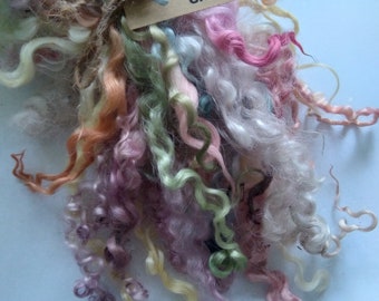 14g curly wool ringlets Rainbow PASTELS, ethically farmed, felting, fibre art, dolls. Budget bunch - Imperfect but great for small projects