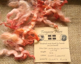 Mieszanka pomarańczowej i koralowej wełny kręconej luźne włókna białej dartmoor, ręcznie przetwarzana i farbowana, etycznie hodowana, włosy, lalki, filcowanie, sztuka włókiennicza