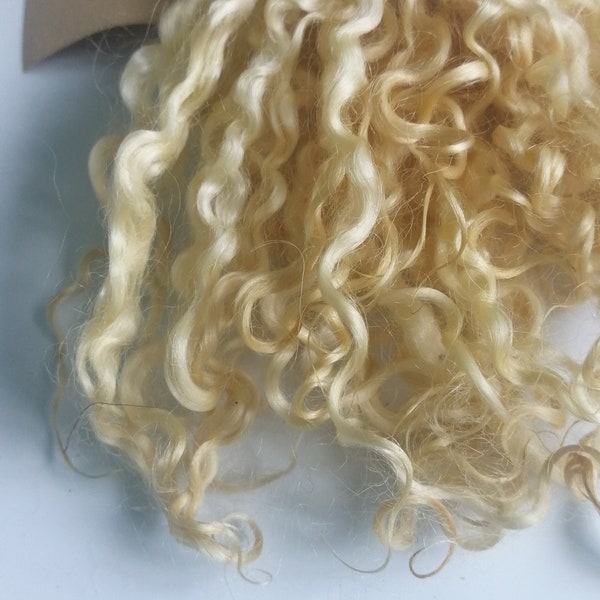 pale yellow curly wool, teeswater lamb ringlet locks ethically farmed, for beards, hair doll making/felting