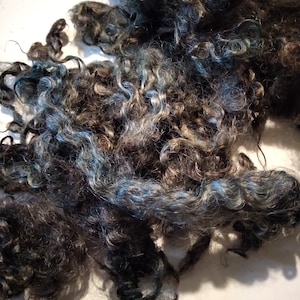 blue night - black brown blue loose wensleydale curly wool and locks 10g ethically farmed,  for felting, fibre art, dolls and other crafts
