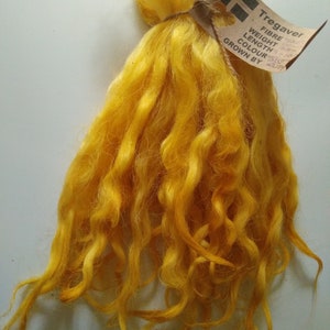 Yellow  wavy wool locks, 6-10&quot; texel x DevonCornwall longwool, 28g(1oz) 14g or 7g (1/2oz) doll hair, beard, felting, fibre arts