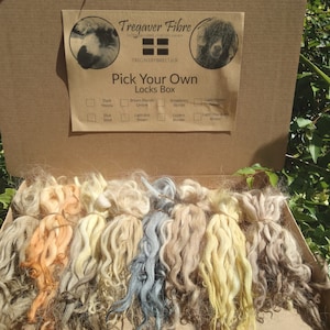 Pick your own wool locks box, 8 colours to choose from, natural shades, for felting, fibre arts and doll hair