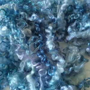 Blue hour - blues/indigo teeswater curly wool and locks 10g, 100% hand processed & dyed, doll hair, spinning, felting, fibre arts, fiber art