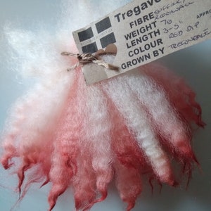 Red dip crimped mini wool locks, hand washed + dyed, 3-5", 7g, Suffolk x Devon and Cornwall Longwool, doll hair, fibre art, felting, fiber,