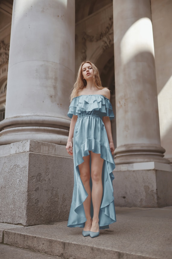 Sky blue flowy dress sales