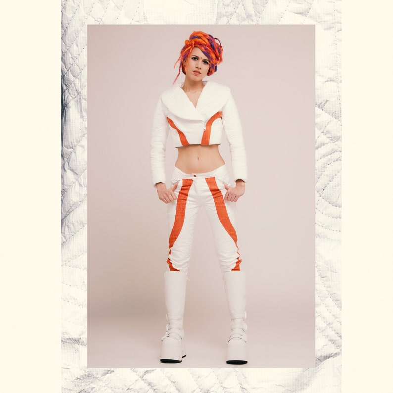Psychedelic clothing Post apocalyptic Burning man costumes Psy Trance Astronaut White Pants Rave Clothing
