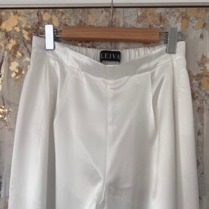 Off White Satin Pants Elastic Waist Silk Wide Leg Pants Loose Satin Trousers Womens Elastic High Waist Wedding Silk Satin Pajamas image 5