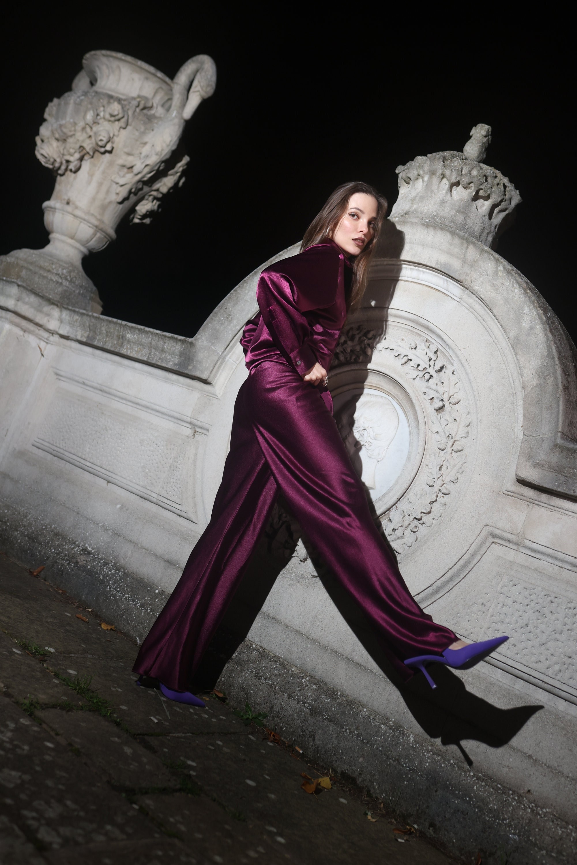 Purple Satin Wide Leg Pants  Fearless