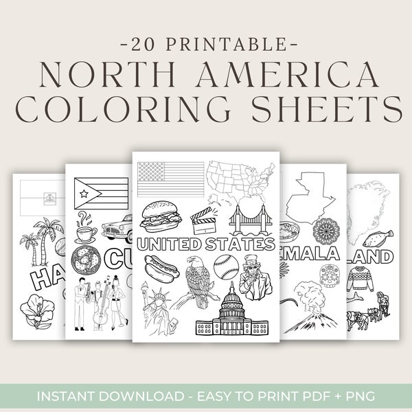 Afdrukbare Noord-Amerikaanse landen kleurboekbladen voor kinderen thuisonderwijs en onderwijs