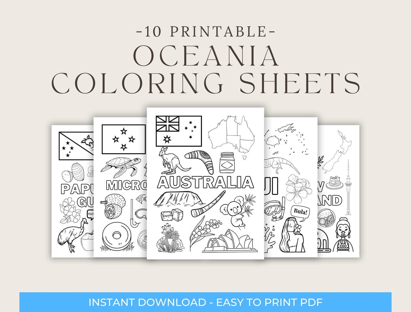 Printable Oceania Australia Countries Coloring Book Sheets for Kids ...