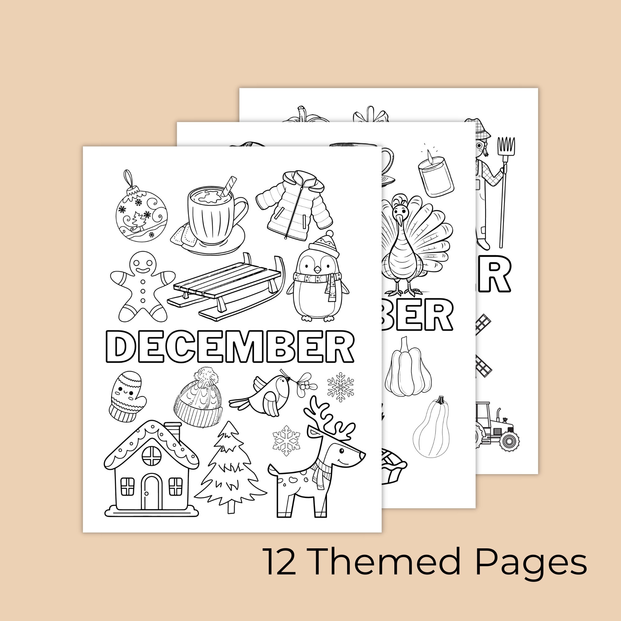 Monthly Themed Coloring Sheets Holiday Themed Coloring Pages Seasonal ...