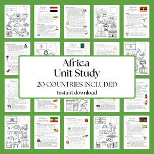 Africa Unit Study With Coloring Pages For Homeschool and Teachers African Geography Unit 60 Pages
