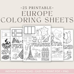 Druckbare Europa Länder Malbuch Blätter für Kinder Homeschool Lernen und Bildung