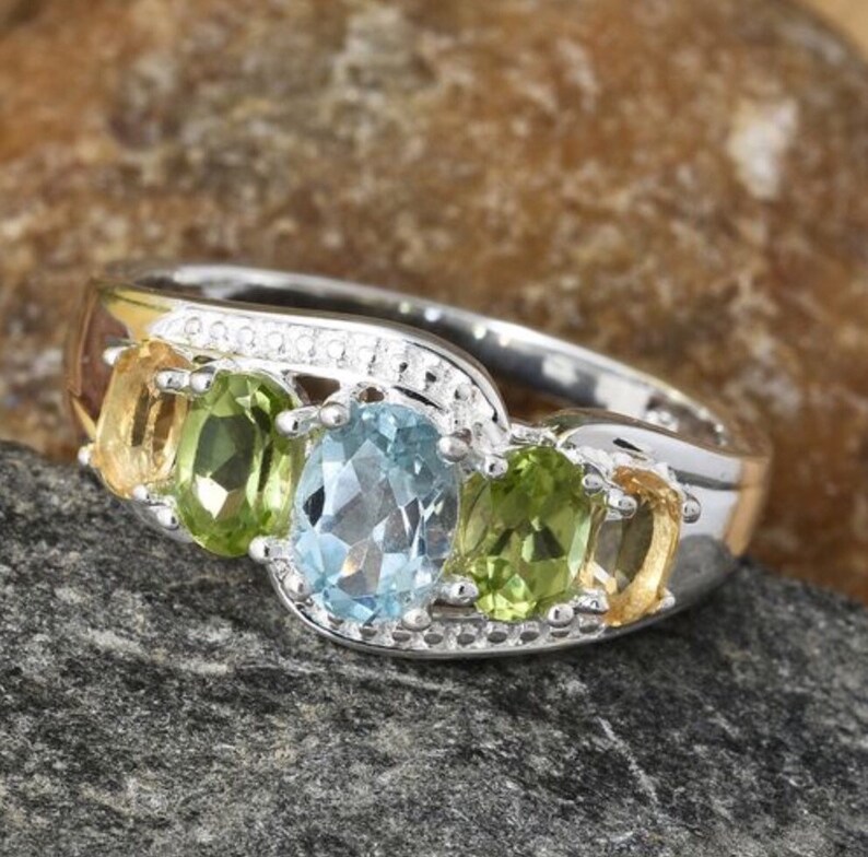 Hebei Peridot and Citrine Ring in Sterling Silver size M A Sky Blue Topaz