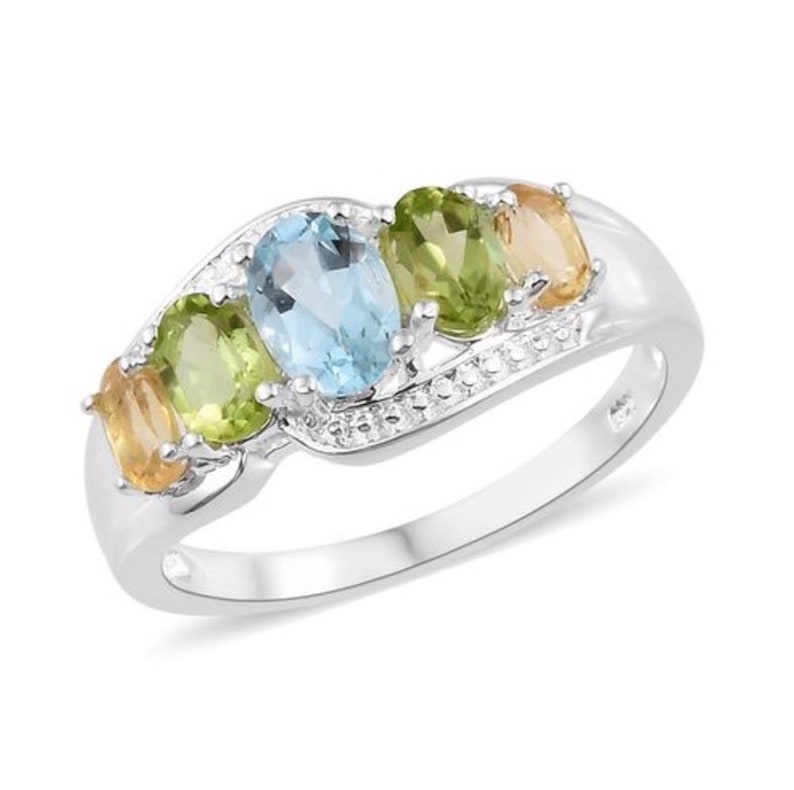 Hebei Peridot and Citrine Ring in Sterling Silver size M A Sky Blue Topaz