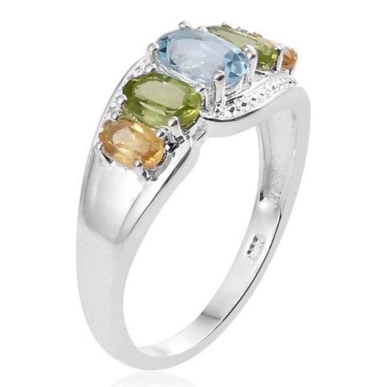 Hebei Peridot and Citrine Ring in Sterling Silver size M A Sky Blue Topaz
