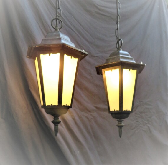 Pair Lanterns Vintage Electric In Metal Pair Lanterns Hang To The Ceiling With Chains Lanterns With A Light Bulb Made In Italy