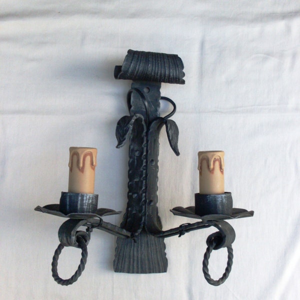 sconce vintage electric, wrought iron sconce 2 bulbs, chandelier for ceilings, sconce rustic by castle produced in Italy