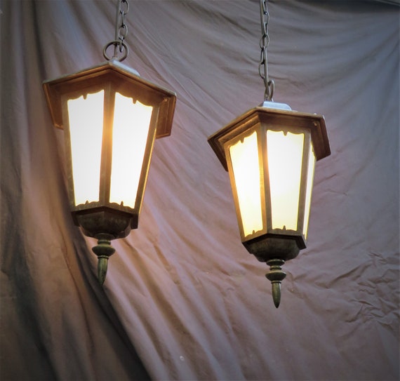 Pair Lanterns Vintage Electric In Metal Pair Lanterns Hang To Etsy