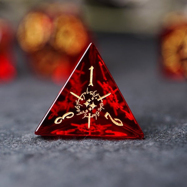 DND Dice Set hand crafted with natural Garnet, Unique design Gemstone Dice set - Dungeons and Dragons dice with Astrology Style, Sharp Edge