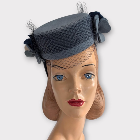 1940s Inspired, Airforce Blue, Wool Felt Pillbox With Felt 
