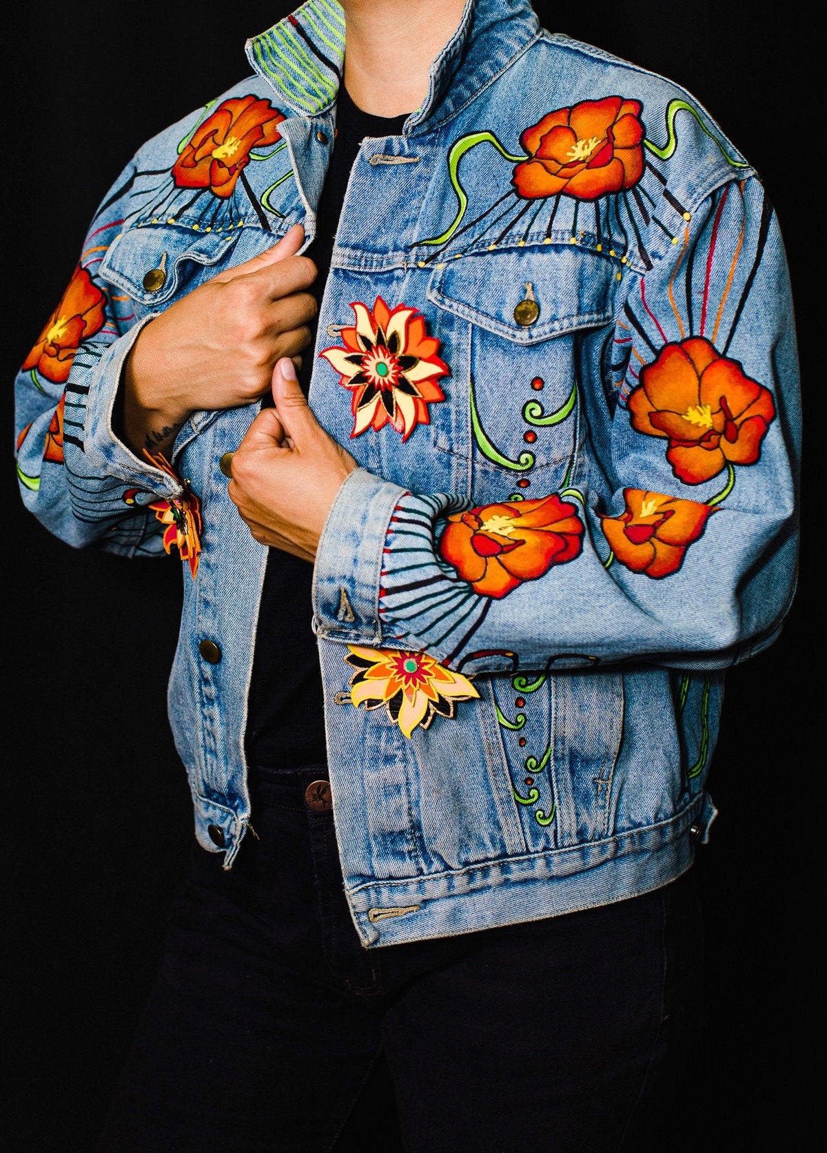 Repurposed Denim Jacket • Poppy Flower Dreams - Etsy