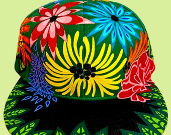 Hand-Painted Snapback Cap • Flower Power