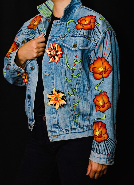 Repurposed Denim Jacket • Poppy Flower Dreams - Etsy
