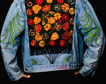 Repurposed Denim Jacket • Poppy Flower Dreams - Etsy