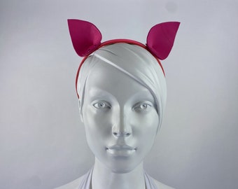 Pink Leather Cat Ears Headband, Fetish Wear, Festival Wear, Leather Bat Ears Headpiece