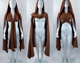 Capa marrom para festivais, capa renascentista com capuz, capa medieval masculina, fantasia feminina para festivais de música, capa para cosplay no deserto, capa versátil de ficção científica.