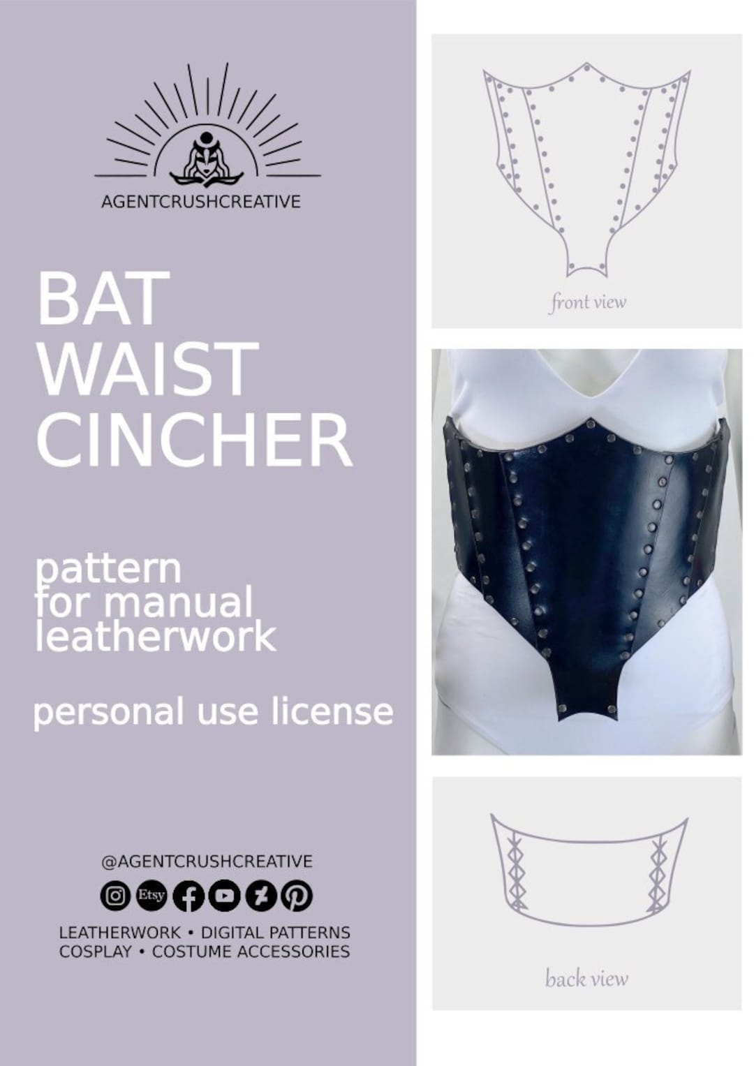 Bat Leather Waist Cincher Pattern Pdf, Gothic Corset Belt Renaissance