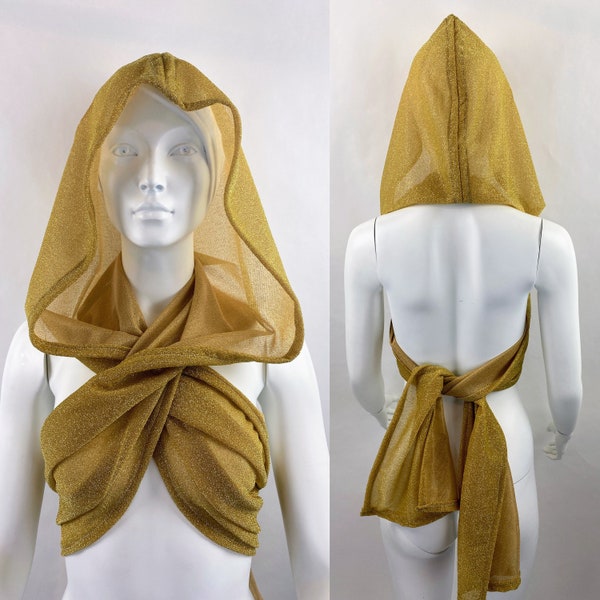 Gold Princess Hoodie, Adventure Hoodie, Cowl Hood Scarf, Convertible Scarf, Festival Hooded Scarf Women, Gold Shimmer, Hoodie Unisex