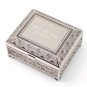 Personalized 4 Inch Antique Jewelry box Metal Surface Engraved with text image 2