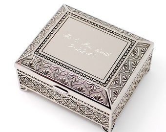 Personalized 4 Inch jewelry box - Antique Design - Engraved keepsake box - Silver trinket box