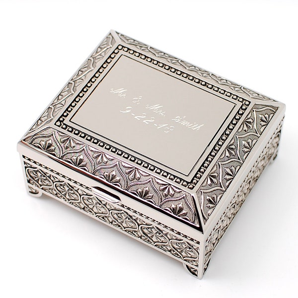 Personalized 4 Inch jewelry box - Antique Design - Engraved keepsake box - Silver trinket box