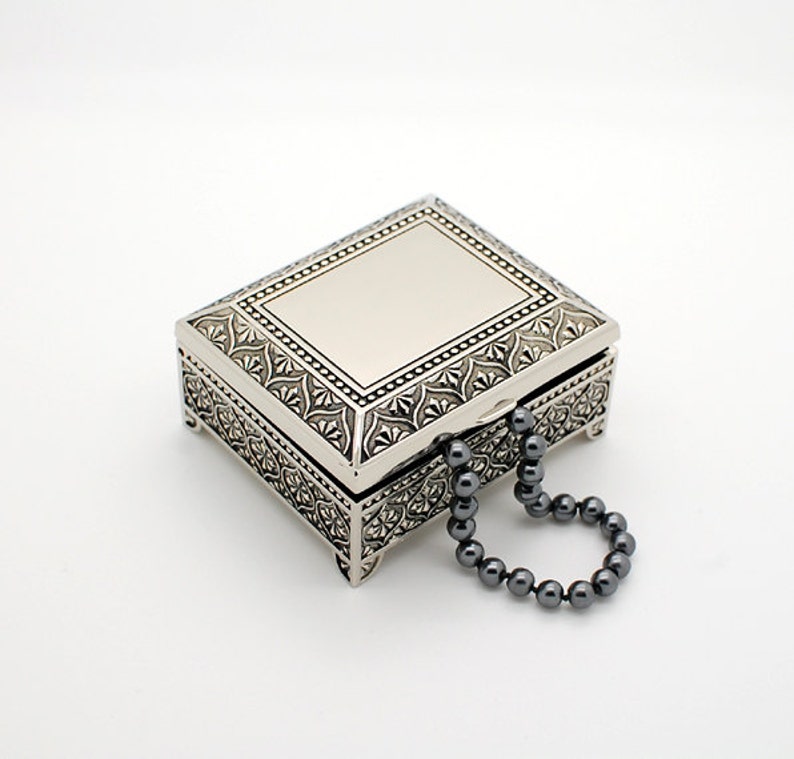 Personalized 4 Inch Antique Jewelry box Metal Surface Engraved with text image 4
